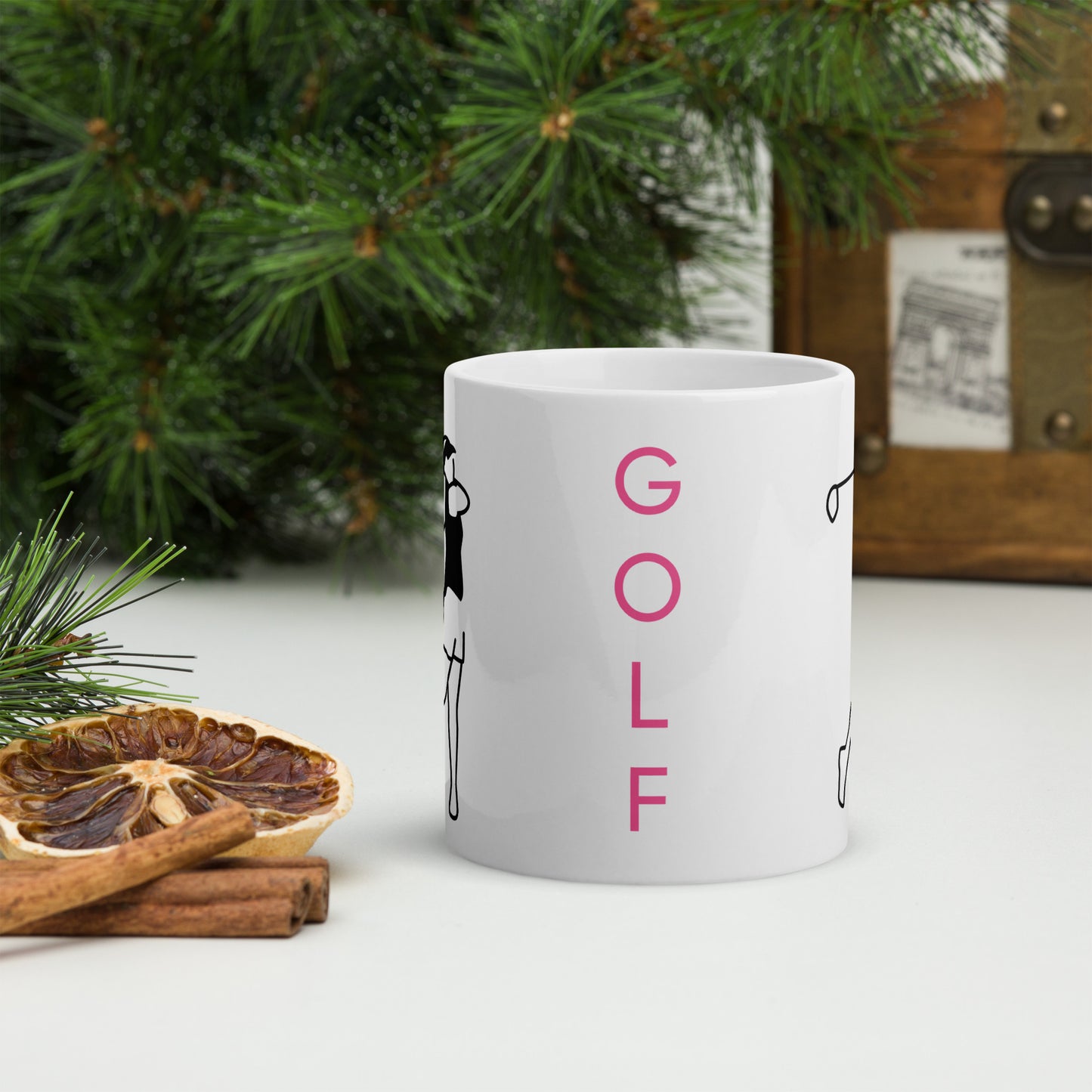 White Glossy Mug - Lady swinging golf club