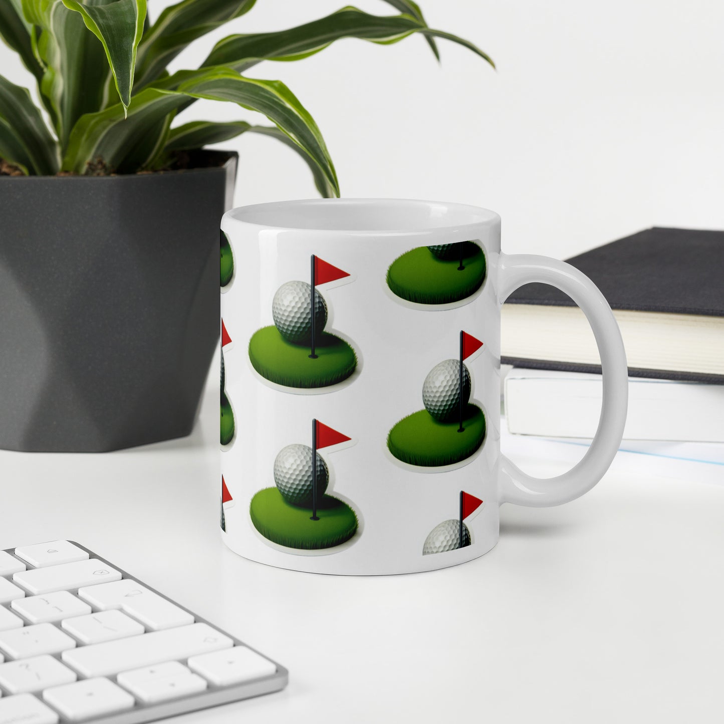 White Glossy Mug - Golf Flag and Ball