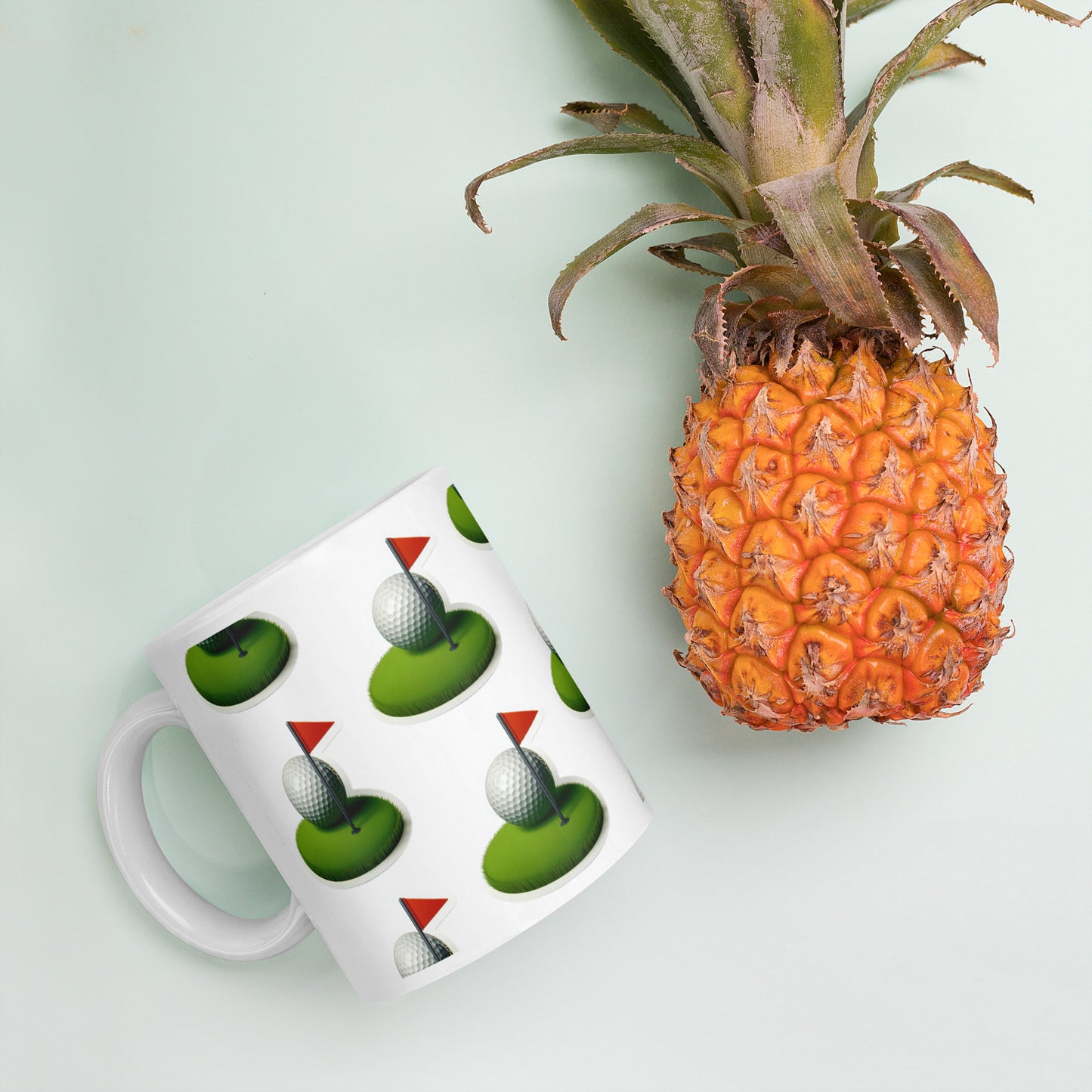 White Glossy Mug - Golf Flag and Ball